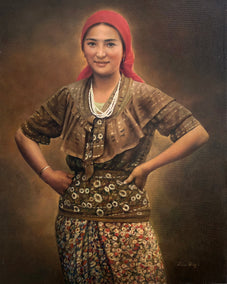 oil painting by David Qiyi Liu titled The Red Headscarf