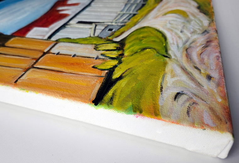 Whitewashed Barn by Doug Cosbie |  Side View of Artwork 