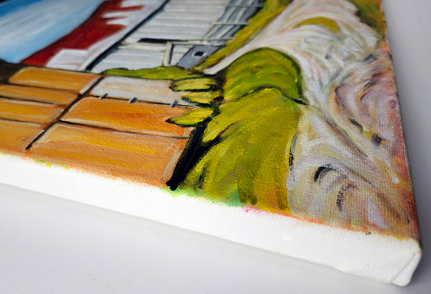 Whitewashed Barn by Doug Cosbie |  Side View of Artwork 