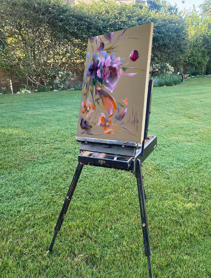 Flowers in Beige 1 by Dowa Hattem |  Side View of Artwork 