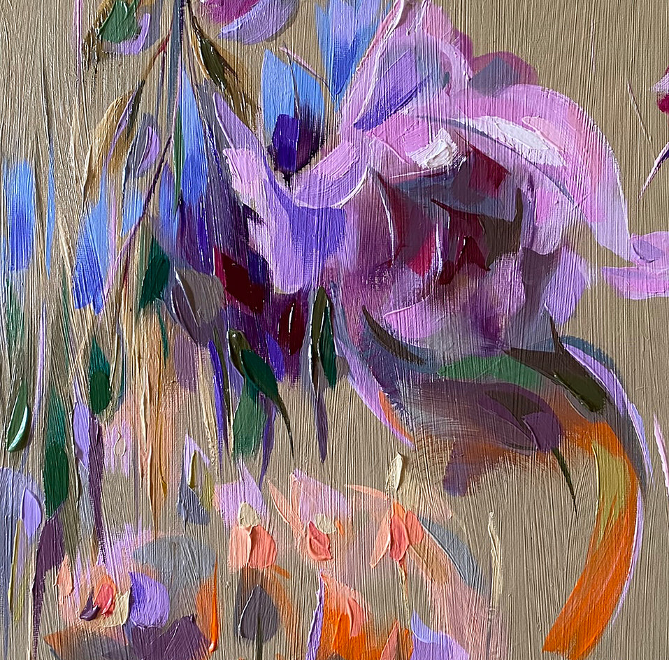 Flowers in Beige 2 by Dowa Hattem |  Closeup View of Artwork 