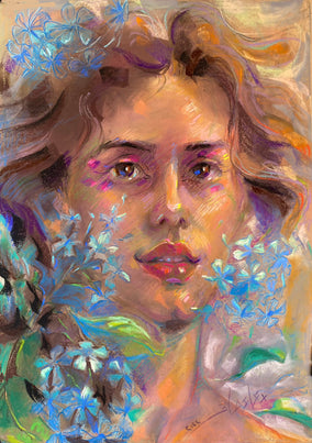 Original art for sale at UGallery.com | Delicate Portrait by Dowa Hattem | $400 | pastel artwork | 19.6' h x 13.7' w