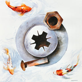 watercolor painting by Dwight Smith titled Koi Island