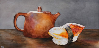 Original art for sale at UGallery.com | Tea with Sushi by Dwight Smith | $500 | watercolor painting | 9' h x 18' w | thumbnail 1