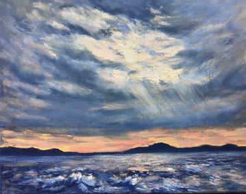 oil painting by Elizabeth Garat titled Mandalay Beach, Dusk
