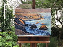 Original art for sale at UGallery.com | Ocean Cliffs, Warm Light by Elizabeth Garat | $1,350 | oil painting | 18' h x 24' w | thumbnail 3
