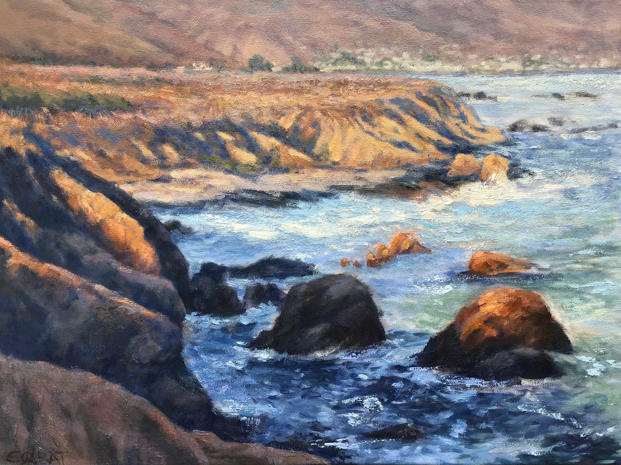 Ocean Cliffs, Warm Light by Elizabeth Garat |  Artwork Main Image 