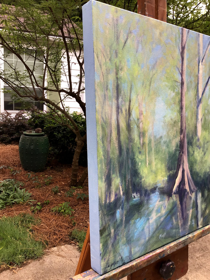 River Cypress, Spring Light by Elizabeth Garat |  Side View of Artwork 