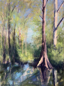 oil painting by Elizabeth Garat titled River Cypress, Spring Light