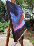 Original art for sale at UGallery.com | Twilight: Red Clouds, Plum Ground by Elizabeth Garat | $1,750 | oil painting | 24' h x 24' w | thumbnail 2