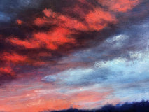 Original art for sale at UGallery.com | Twilight: Red Clouds, Plum Ground by Elizabeth Garat | $1,750 | oil painting | 24' h x 24' w | thumbnail 4