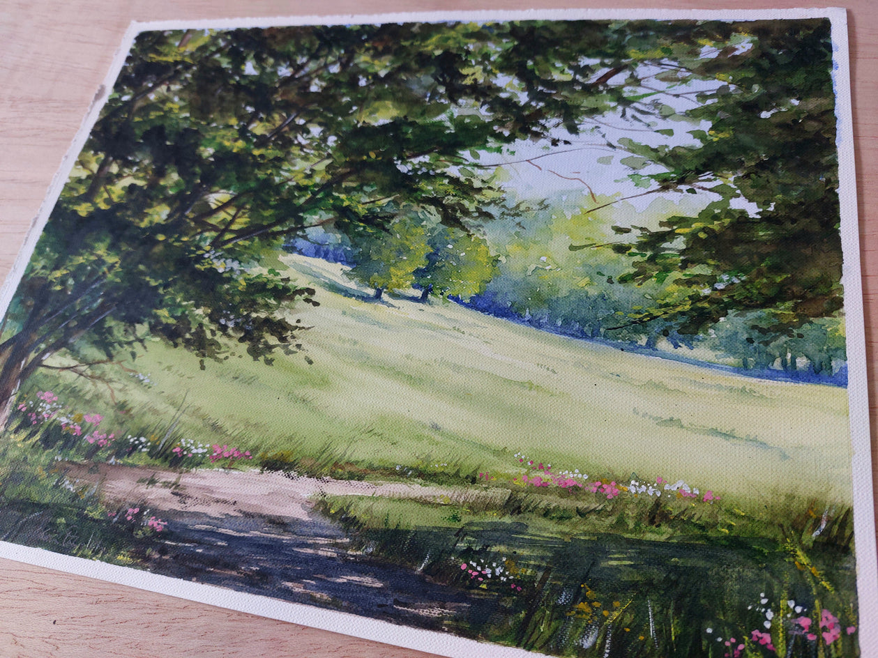 A Green Field. by Erika Kocsi |  Side View of Artwork 