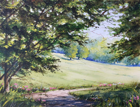 Original art for sale at UGallery.com | A Green Field. by Erika Kocsi | $600 | watercolor painting | 10' h x 13' w