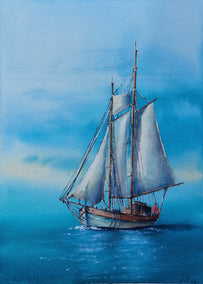 watercolor painting by Erika Kocsi titled Azure Sea.