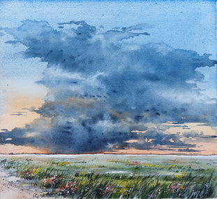 watercolor painting by Erika Fabókné Kocsi titled Distant Storm Cloud.