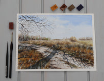 Original art for sale at UGallery.com | February Walk by Erika Kocsi | $500 | watercolor painting | 9' h x 12' w | thumbnail 4