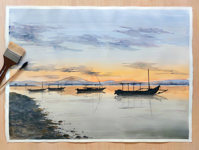 Sunset on the Island of Bali. by Erika Kocsi |  Side View of Artwork 