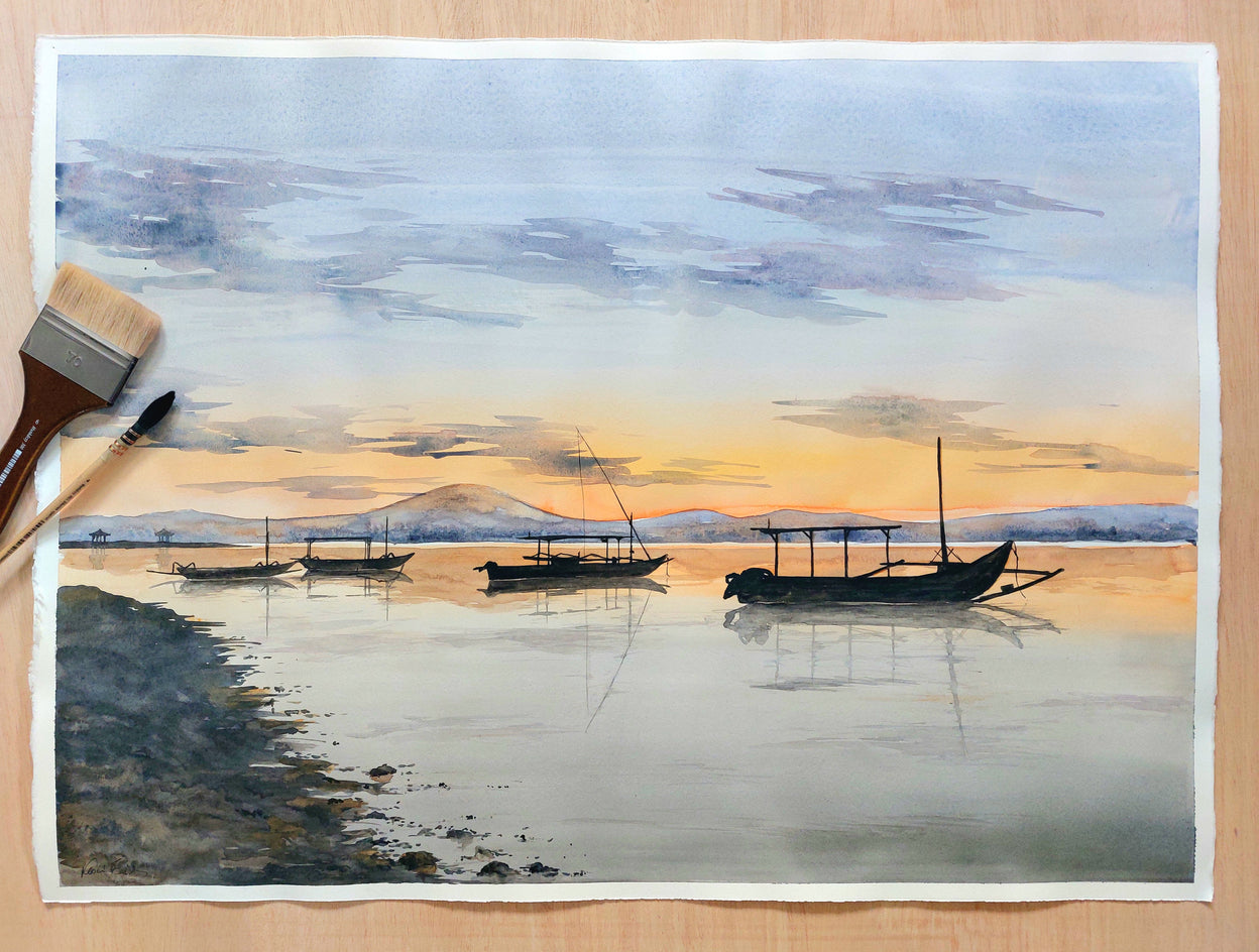 Sunset on the Island of Bali. by Erika Kocsi |  Side View of Artwork 