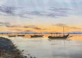 Original art for sale at UGallery.com | Sunset on the Island of Bali. by Erika Kocsi | $1,200 | watercolor painting | 22' h x 30' w