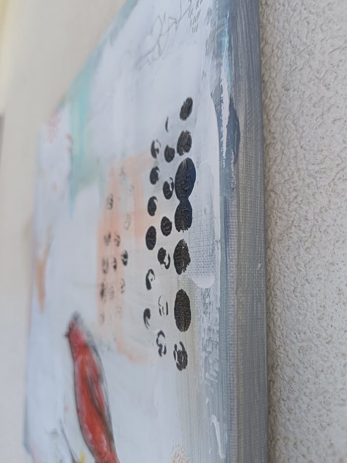 Little Red Bird N1 by Evgenia Smirnova |  Side View of Artwork 