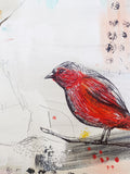 Original art for sale at UGallery.com | Little Red Bird N1 by Evgenia Smirnova | $550 | mixed media artwork | 11.8' h x 11.8' w | thumbnail 4