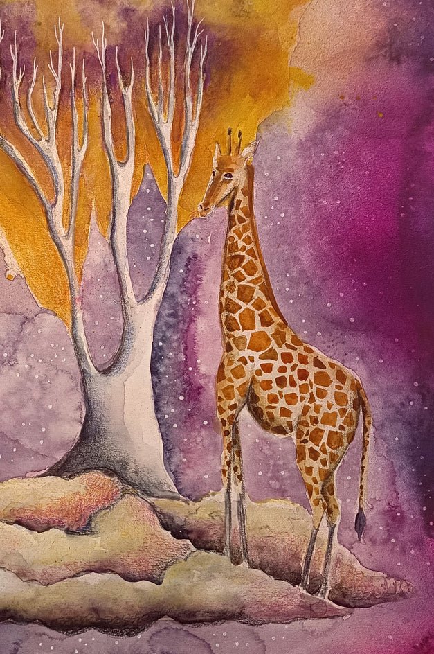 Giraffe and the Golden Tree by Evgenia Smirnova |  Closeup View of Artwork 