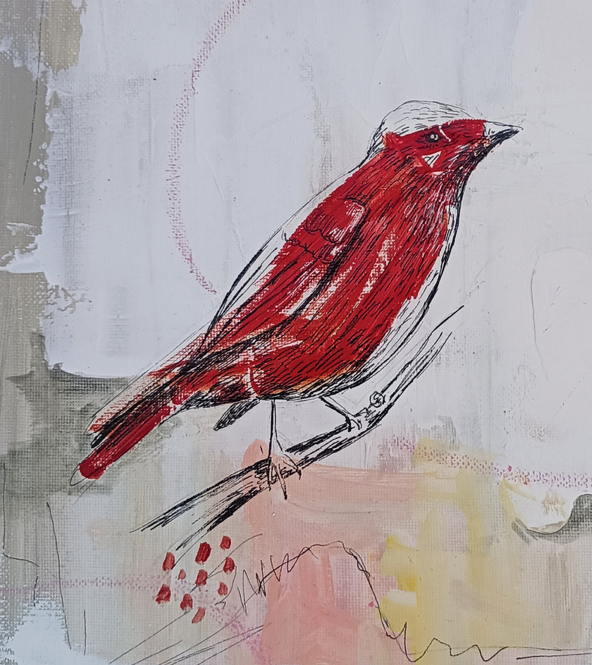 Little Red Bird N2 by Evgenia Smirnova |  Closeup View of Artwork 