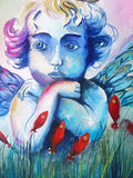 Original art for sale at UGallery.com | Paper Boat Dreams by Evgenia Smirnova | $700 | mixed media artwork | 23' h x 15' w | thumbnail 4