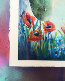 Original art for sale at UGallery.com | The Dreamer Under the Red Moon by Evgenia Smirnova | $700 | mixed media artwork | 15' h x 23' w | thumbnail 2