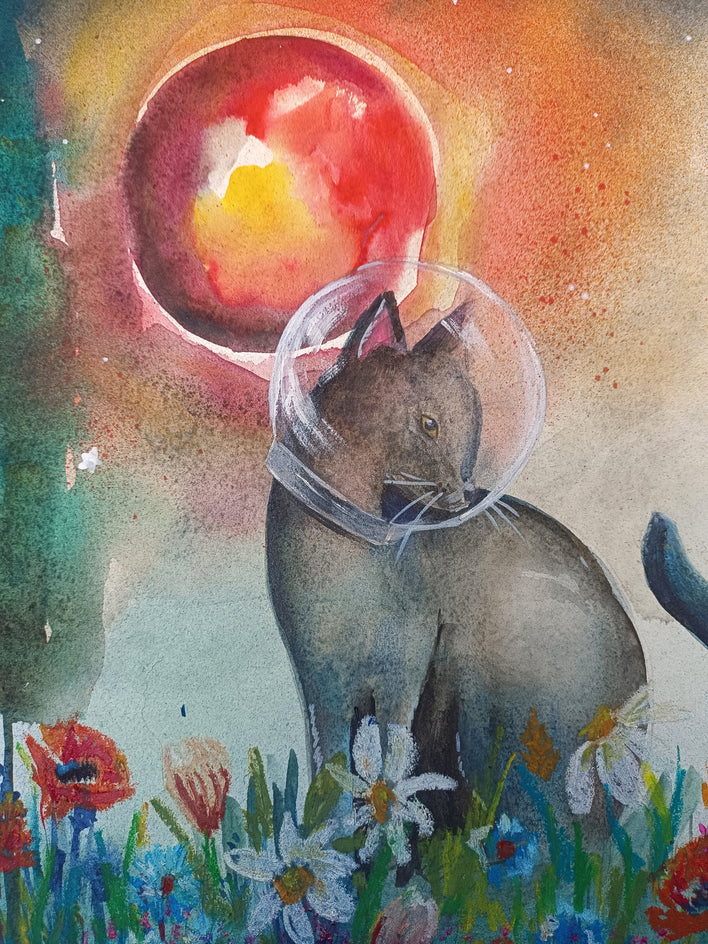 The Dreamer Under the Red Moon by Evgenia Smirnova |  Closeup View of Artwork 