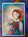 Original art for sale at UGallery.com | The Keeper of the Red House by Evgenia Smirnova | $750 | mixed media artwork | 23' h x 15' w | thumbnail 3