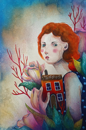 Original art for sale at UGallery.com | The Keeper of the Red House by Evgenia Smirnova | $750 | mixed media artwork | 23' h x 15' w
