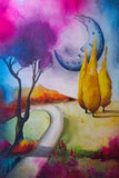 Original art for sale at UGallery.com | The Sleeping Moon by Evgenia Smirnova | $700 | mixed media artwork | 23' h x 15' w | thumbnail 1