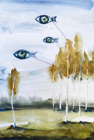 watercolor painting by Evgenia Smirnova titled Birch Wood