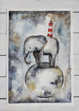 Original art for sale at UGallery.com | Elephant on the Moon by Evgenia Smirnova | $650 | watercolor painting | 23' h x 15' w | thumbnail 3
