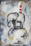 Original art for sale at UGallery.com | Elephant on the Moon by Evgenia Smirnova | $650 | watercolor painting | 23' h x 15' w | thumbnail 1