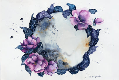 Moon and Purple Flowers by Evgenia Smirnova | Artwork Main Image