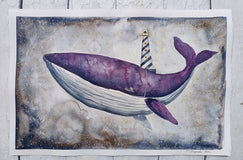 Original art for sale at UGallery.com | Purple Whale by Evgenia Smirnova | $650 | watercolor painting | 15' h x 23' w | thumbnail 3