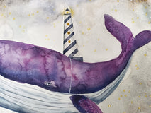 Original art for sale at UGallery.com | Purple Whale by Evgenia Smirnova | $650 | watercolor painting | 15' h x 23' w | thumbnail 4