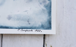 Original art for sale at UGallery.com | Whale & The Lighthouse by Evgenia Smirnova | $650 | watercolor painting | 15' h x 23' w | thumbnail 2