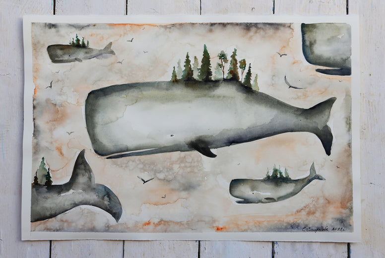 Whales Sunrise by Evgenia Smirnova |  Context View of Artwork 