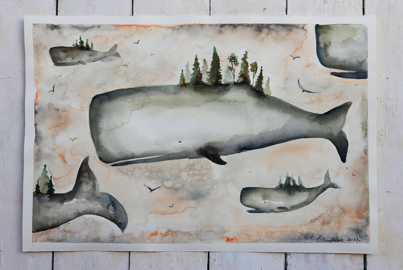 Whales Sunrise by Evgenia Smirnova |  Context View of Artwork 