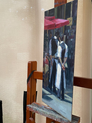 Waiting in Paris by Faye Vander Veer |  Side View of Artwork 
