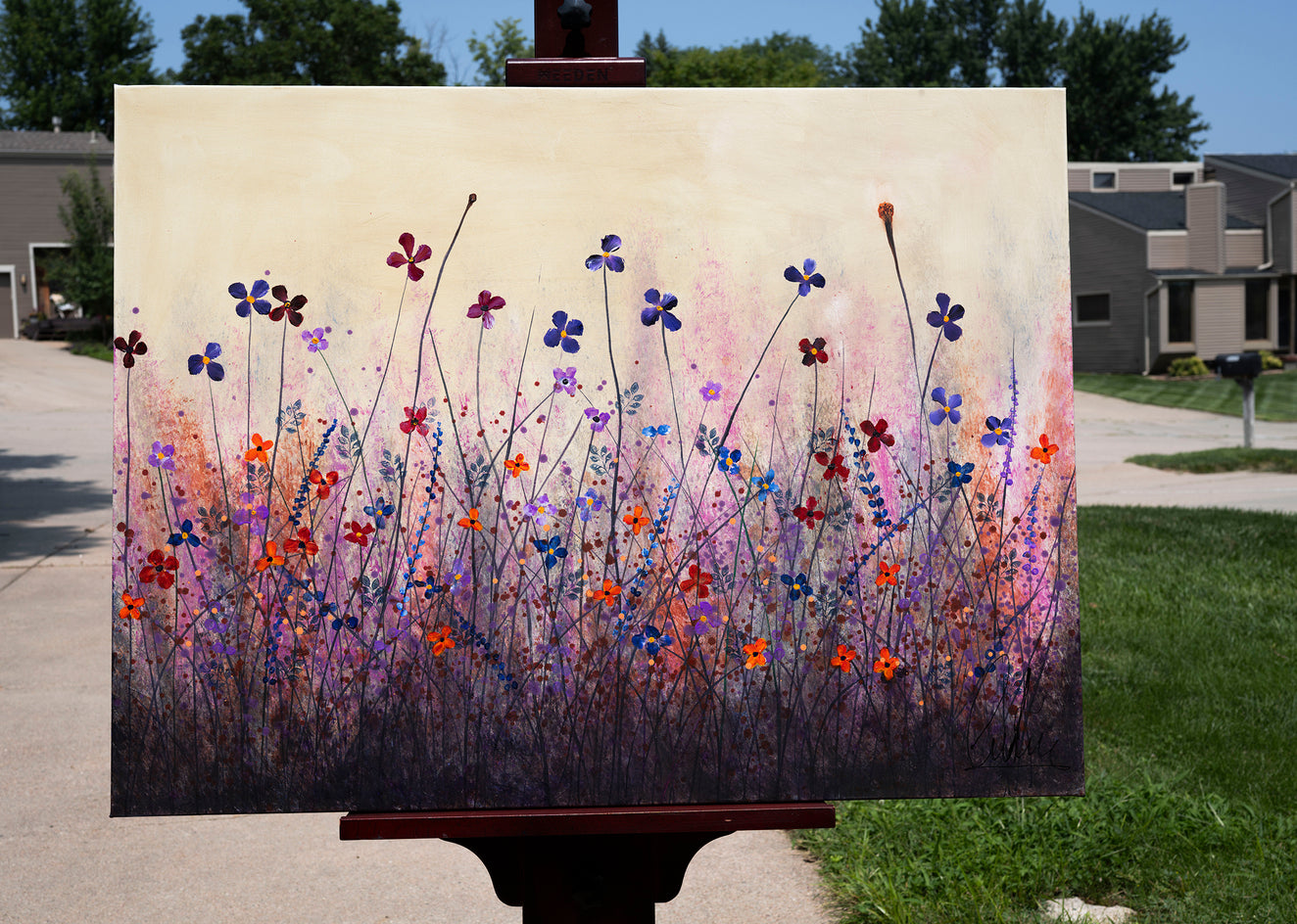 Purple Daisies by Fernando Garcia |  Side View of Artwork 