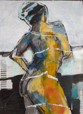 Original art for sale at UGallery.com | Abstract Collage Figure #2 by Gail Ragains | $1,100 | mixed media artwork | 30' h x 22' w