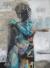 mixed media artwork by Gail Ragains titled Abstract Collage Figure #4