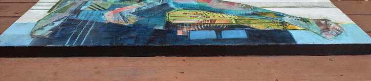 Original art for sale at UGallery.com | Reclining Figure in Blues by Gail Ragains | $1,825 | mixed media artwork | 24' h x 48' w | thumbnail 2