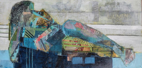 Original art for sale at UGallery.com | Reclining Figure in Blues by Gail Ragains | $1,825 | mixed media artwork | 24' h x 48' w