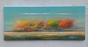 Original art for sale at UGallery.com | Autumn Color’s in Misty Land by George Peebles | $5,400 | oil painting | 30' h x 72' w | thumbnail 3