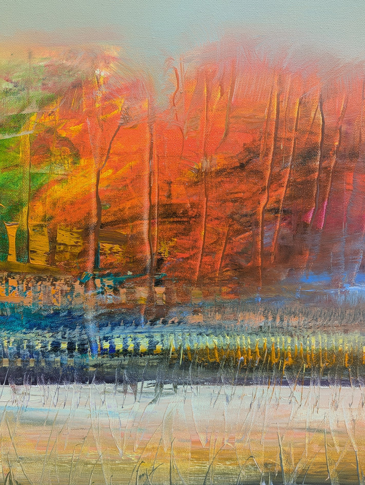 Autumn Color’s in Misty Land by George Peebles |  Closeup View of Artwork 